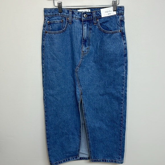 Abercrombie & Fitch Denim Midi Skirt Medium Marble Wash 6T NWT - Picture 2 of 6